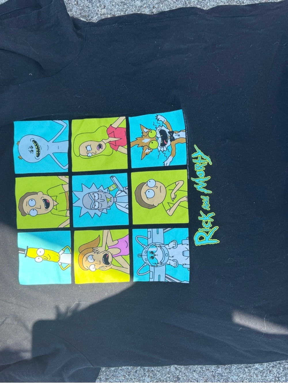 Rick and Morty Character Grid Tee - Black with Turquoise & Lime
